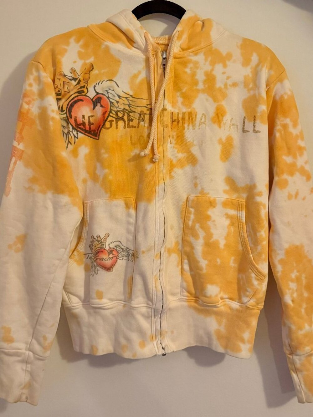 Orange & White Hoodie by Great China Wall Size S EUC